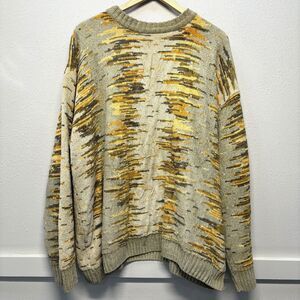 Bergati Sweater Men Large Beige Brown Geo Chunky Heavy Pullover Vintage Adult L